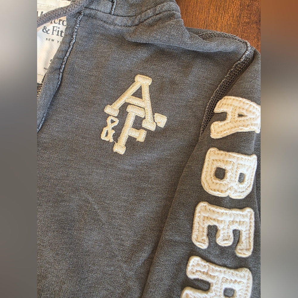 Y2K Abercrombie & Fitch Mens Full Zip Muscle Hoodie Gray Small Spellout Preppy - Picture 3 of 7